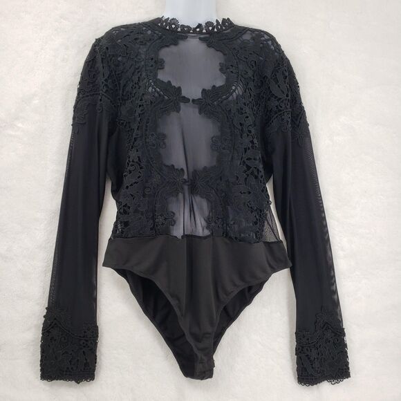 Fashion Nova Bodysuit Women 3X Black Sheer Lace Whimsigoth Fairy Grunge Witchy - Picture 1 of 10
